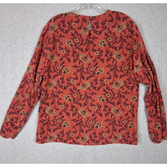 Fenn Wright Manson Womens Silk Blouse Medium Red Floral Asian Oriental Office - Picture 2 of 8